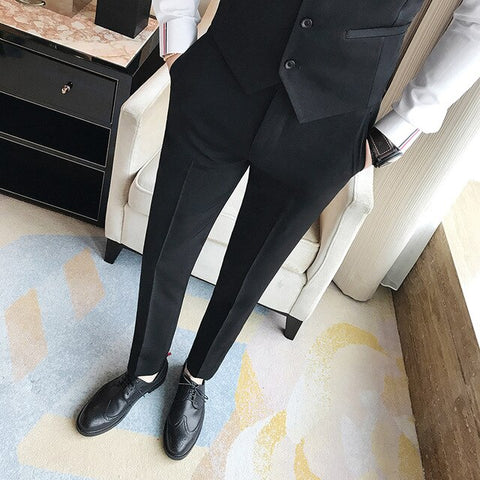 2019 Spring and Summer Men's Trousers, Fashion Pure White Pants , Fashion Japan Style Simple Business Casual Trousers Men