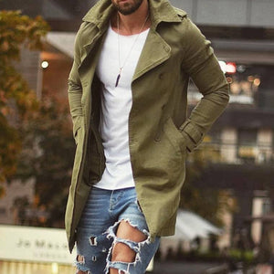 Men's Trench Coat 2019 Autumn Loose Mid Length Plain Plus Size Basic Outwear Windbreaker 3XL 4XL Causal Vintage Long Coat Tops