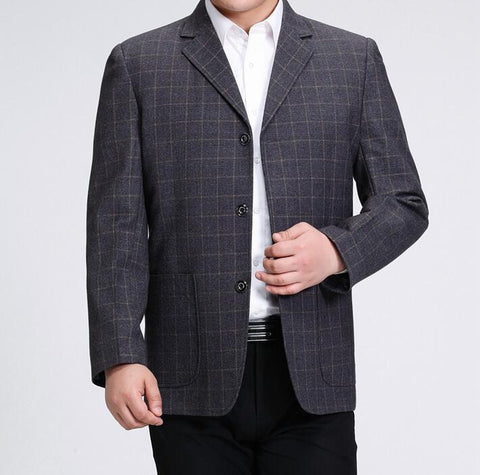 Male lattice suit quinquagenarian men's clothing business men casual suits autumn and winter costume homme plus size S - 3XL