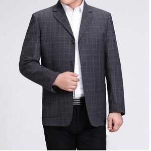 Male lattice suit quinquagenarian men's clothing business men casual suits autumn and winter costume homme plus size S - 3XL