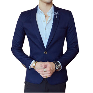 Spring Pure Color Men's Long Sleeve Blazer S M L 3XL Navy Blue Black Khaki Red Sky Blue Fashion Business Casual Man Suit Jackets