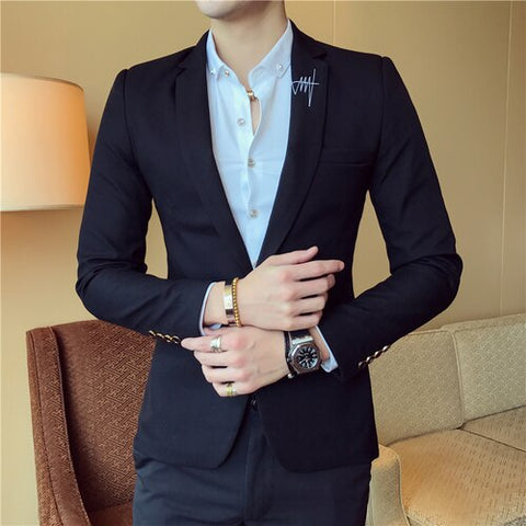 Spring Pure Color Men's Long Sleeve Blazer S M L 3XL Navy Blue Black Khaki Red Sky Blue Fashion Business Casual Man Suit Jackets