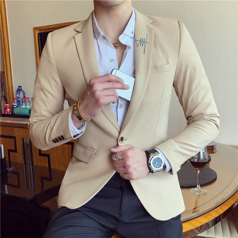 Spring Pure Color Men's Long Sleeve Blazer S M L 3XL Navy Blue Black Khaki Red Sky Blue Fashion Business Casual Man Suit Jackets