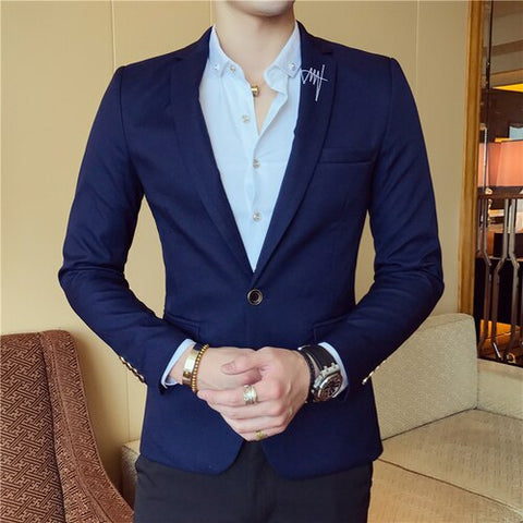 Spring Pure Color Men's Long Sleeve Blazer S M L 3XL Navy Blue Black Khaki Red Sky Blue Fashion Business Casual Man Suit Jackets