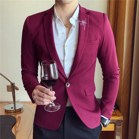 Spring Pure Color Men's Long Sleeve Blazer S M L 3XL Navy Blue Black Khaki Red Sky Blue Fashion Business Casual Man Suit Jackets