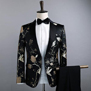 New type of cultivate one's morality men's single coat suit small floral suit the dress male singer costumes nightclubs S--XXL