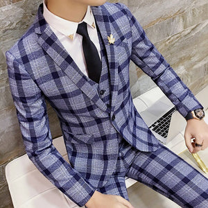 Young Men Long Sleeve Lattice Suit Jackets Fashion Business Banquet Wedding Men's Jacket Size S M L XL 2XL 3XL