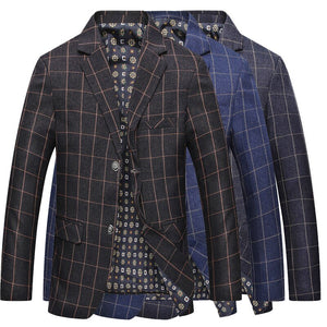 Spring and summer new middle - aged suit men 's lattice suits leisure coat elderly men' s casual suit single-breasted blazer 1