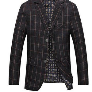 Spring and summer new middle - aged suit men 's lattice suits leisure coat elderly men' s casual suit single-breasted blazer 1