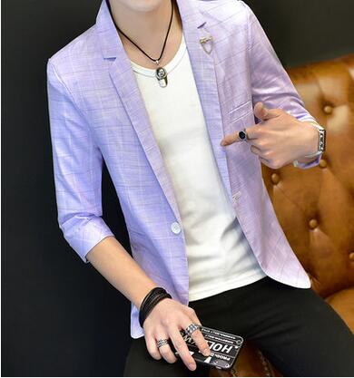 Linen suits men 's summer suit breathable men' s small suit fashion lattice jacket men 's clothing blazer plus size M - 3XL