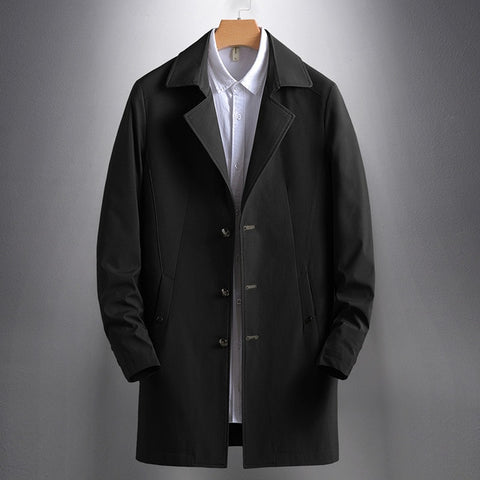 QUANBO Autumn Men's Trench Coat Business Casual Windbreaker Long Jacket  Army Green Brand Clothing Black  Black Trench Coat