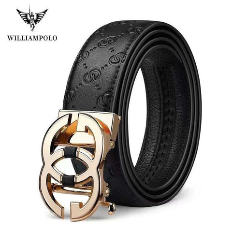 Leather Mens belt Genuine  Luxury Brand Designer Leather Strap Automatic Buckle Fashion Belt Gold #19535-37P