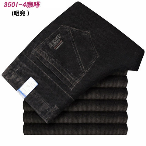 Autumn and winter Corduroy pants men business casual pants loose elastic middle-aged straight pants thicken corduroy trousers