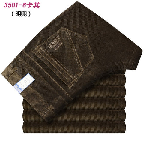 Autumn and winter Corduroy pants men business casual pants loose elastic middle-aged straight pants thicken corduroy trousers