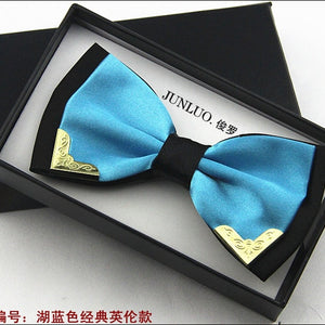 New Style Fashion Boutique Metal Head Bow Ties For Groom Men Women Butterfly Solid Bowtie Classic Gravata Cravat Freeshipping