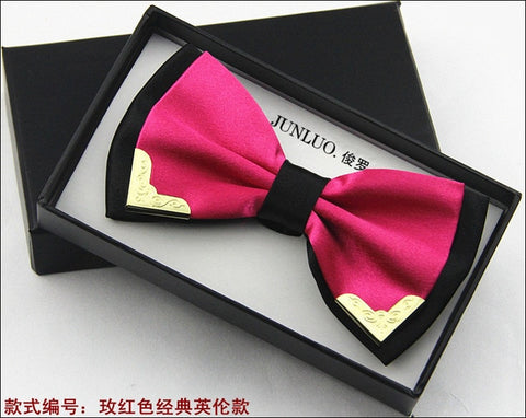 New Style Fashion Boutique Metal Head Bow Ties For Groom Men Women Butterfly Solid Bowtie Classic Gravata Cravat Freeshipping