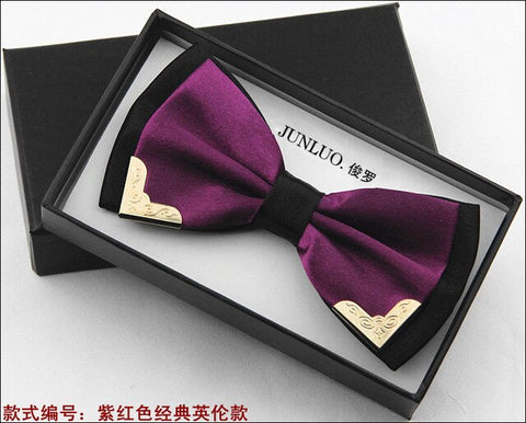 New Style Fashion Boutique Metal Head Bow Ties For Groom Men Women Butterfly Solid Bowtie Classic Gravata Cravat Freeshipping