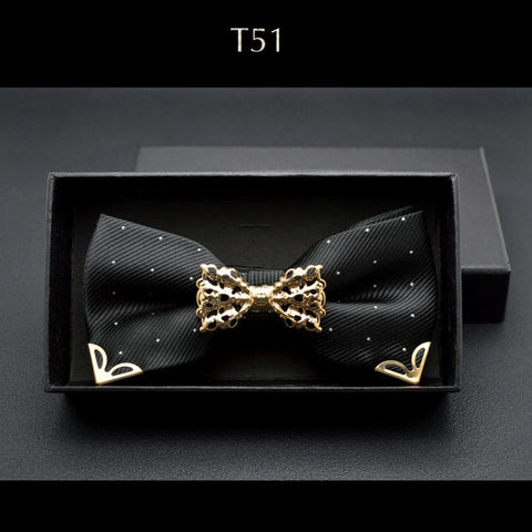 New Boutique Hollow Metal Decoration For Wedding Married Groom Men Neck Wear Butterfly Knot Dot Bow Tie Cravat Male Party Black