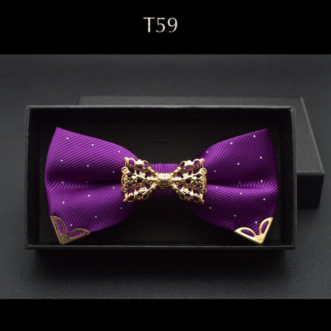 New Boutique Hollow Metal Decoration For Wedding Married Groom Men Neck Wear Butterfly Knot Dot Bow Tie Cravat Male Party Black