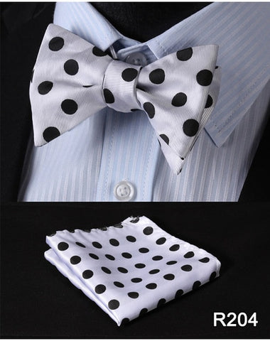 Polka Dot 100%Silk Jacquard Woven Men Butterfly Self Bow Tie BowTie Pocket Square Handkerchief Hanky Suit Set #RD2