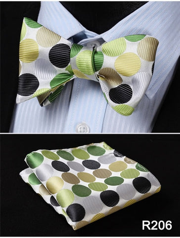 Polka Dot 100%Silk Jacquard Woven Men Butterfly Self Bow Tie BowTie Pocket Square Handkerchief Hanky Suit Set #RD2