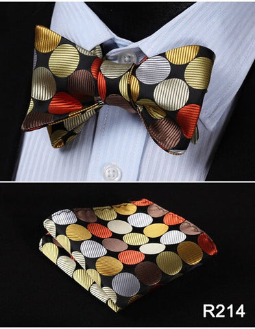 Polka Dot 100%Silk Jacquard Woven Men Butterfly Self Bow Tie BowTie Pocket Square Handkerchief Hanky Suit Set #RD2