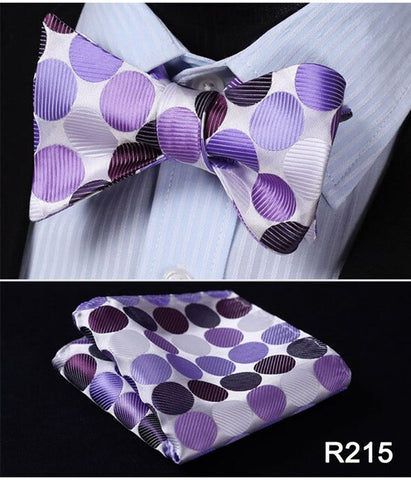 Polka Dot 100%Silk Jacquard Woven Men Butterfly Self Bow Tie BowTie Pocket Square Handkerchief Hanky Suit Set #RD2