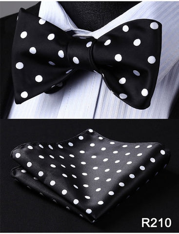 Polka Dot 100%Silk Jacquard Woven Men Butterfly Self Bow Tie BowTie Pocket Square Handkerchief Hanky Suit Set #RD2