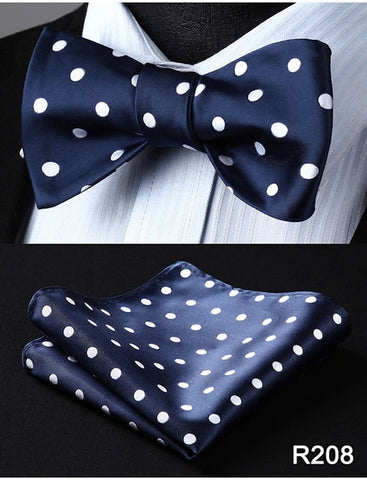 Polka Dot 100%Silk Jacquard Woven Men Butterfly Self Bow Tie BowTie Pocket Square Handkerchief Hanky Suit Set #RD2