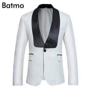 Batmo 2018 new arrival spring high quality Linen printed casual white suits men,men's fashion blazer,plus-size S to XXXL FHXF028