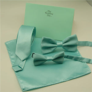 Fashion Bow ties For Men Children Solid Mint Green Bow ties Handkerchief Cravat Adjustable Blue Green Butterfly Pocket Square