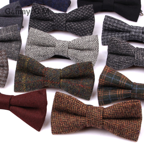 New Wool Bow Ties For Men Cravats Fashion Adjustable Woolen Bowtie for Wedding Party Groom Butterfly Adult Plaid Bowties