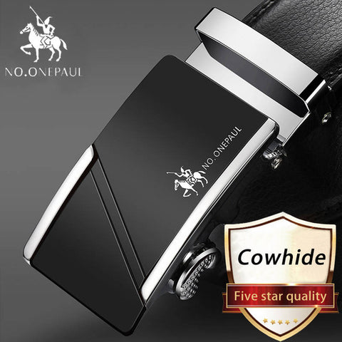 NO.ONEPAUL Brand Fashion Automatic Buckle Black Genuine Leather Belt Men's Belts Cow Leather Belts for Men 3.5cm Width WQE789