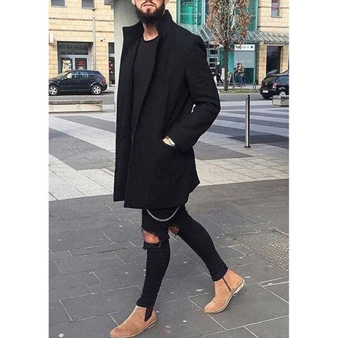 Fashion Winter Men's Trench Long Jackets Coats Overcoat Classic Jackets Solid Slim Fit Outwear Hombre Men Clothes 4 Colors