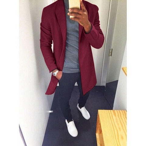 Fashion Winter Men's Trench Long Jackets Coats Overcoat Classic Jackets Solid Slim Fit Outwear Hombre Men Clothes 4 Colors