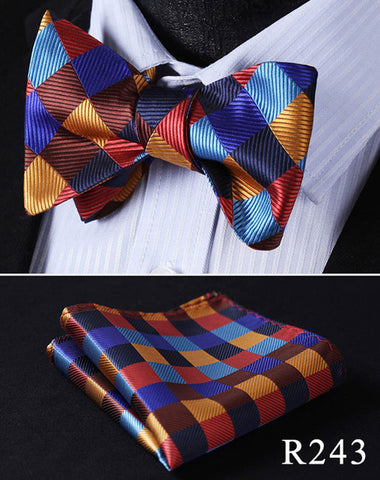 Floral Check Dot 100%Silk Jacquard Woven Men Butterfly Self Bow Tie BowTie Pocket Square Handkerchief Hanky Suit Set #RM1