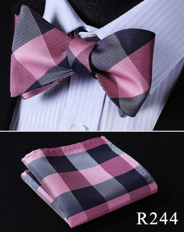 Floral Check Dot 100%Silk Jacquard Woven Men Butterfly Self Bow Tie BowTie Pocket Square Handkerchief Hanky Suit Set #RM1