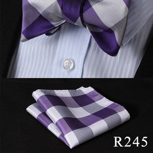 Floral Check Dot 100%Silk Jacquard Woven Men Butterfly Self Bow Tie BowTie Pocket Square Handkerchief Hanky Suit Set #RM1