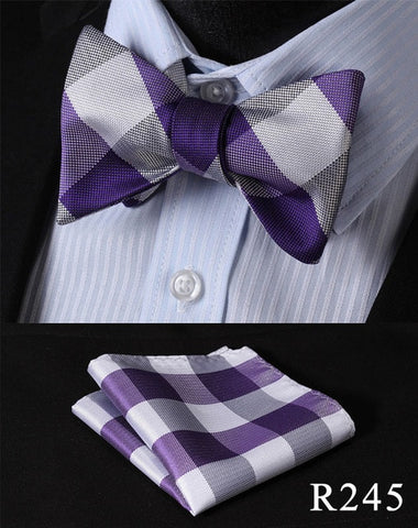 Floral Check Dot 100%Silk Jacquard Woven Men Butterfly Self Bow Tie BowTie Pocket Square Handkerchief Hanky Suit Set #RM1