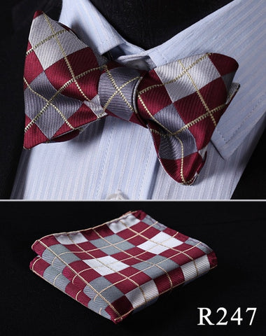 Floral Check Dot 100%Silk Jacquard Woven Men Butterfly Self Bow Tie BowTie Pocket Square Handkerchief Hanky Suit Set #RM1