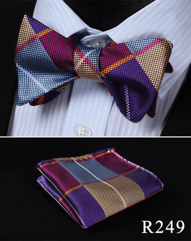 Floral Check Dot 100%Silk Jacquard Woven Men Butterfly Self Bow Tie BowTie Pocket Square Handkerchief Hanky Suit Set #RM1