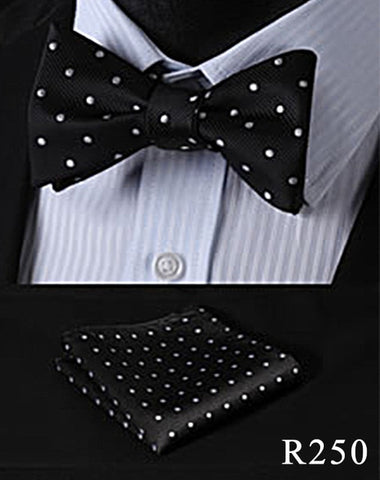 Floral Check Dot 100%Silk Jacquard Woven Men Butterfly Self Bow Tie BowTie Pocket Square Handkerchief Hanky Suit Set #RM1