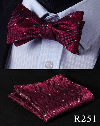 Floral Check Dot 100%Silk Jacquard Woven Men Butterfly Self Bow Tie BowTie Pocket Square Handkerchief Hanky Suit Set #RM1