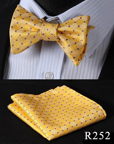 Floral Check Dot 100%Silk Jacquard Woven Men Butterfly Self Bow Tie BowTie Pocket Square Handkerchief Hanky Suit Set #RM1