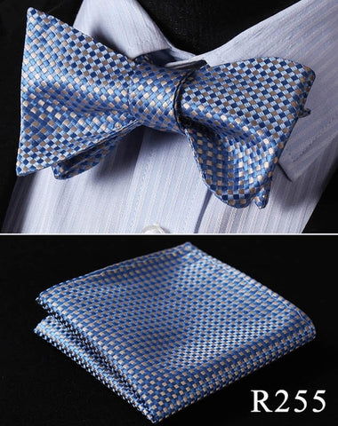 Floral Check Dot 100%Silk Jacquard Woven Men Butterfly Self Bow Tie BowTie Pocket Square Handkerchief Hanky Suit Set #RM1