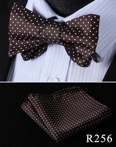 Floral Check Dot 100%Silk Jacquard Woven Men Butterfly Self Bow Tie BowTie Pocket Square Handkerchief Hanky Suit Set #RM1