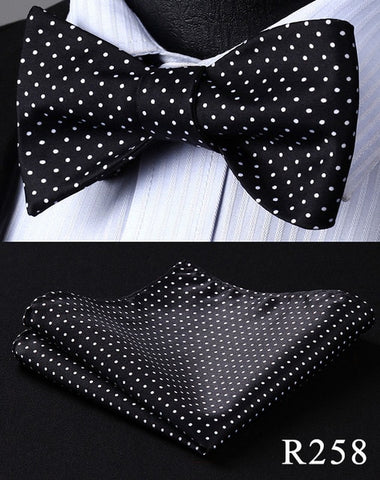 Floral Check Dot 100%Silk Jacquard Woven Men Butterfly Self Bow Tie BowTie Pocket Square Handkerchief Hanky Suit Set #RM1