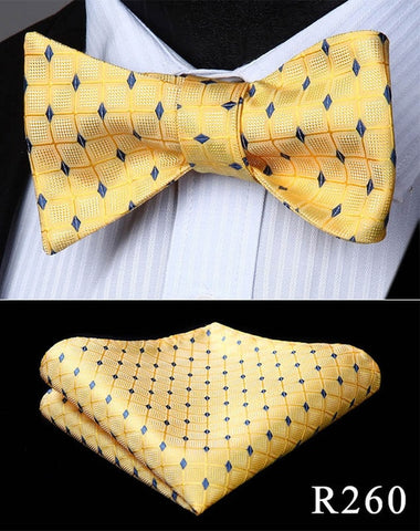 Floral Check Dot 100%Silk Jacquard Woven Men Butterfly Self Bow Tie BowTie Pocket Square Handkerchief Hanky Suit Set #RM1