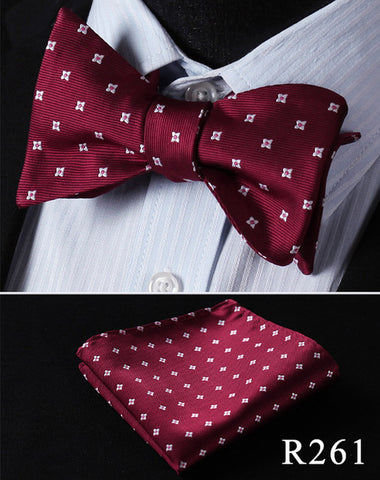 Floral Check Dot 100%Silk Jacquard Woven Men Butterfly Self Bow Tie BowTie Pocket Square Handkerchief Hanky Suit Set #RM1