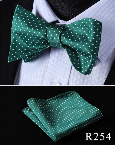 Floral Check Dot 100%Silk Jacquard Woven Men Butterfly Self Bow Tie BowTie Pocket Square Handkerchief Hanky Suit Set #RM1